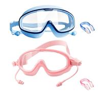 Kids Swimming Goggles, Toddler Goggles for Children Aged 3-15, Leak-Resistant Design with Adjustable Strap, Four-Piece Set in Blue and Pink Colours, Ideal for Swimming Lessons and Water Activities