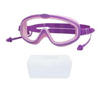 Kids Swimming Goggles with Earplugs and Box for Boys Girls 6-14 Years Old Waterproof Swim Goggles Anti Fog Wide Vision Swim Mask UV Protection Pool Glasses for Pool Training Purple