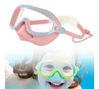 Kids swimming goggles with nose mask - Toddler anti-choking, anti-fog, and anti-ultraviolet swimming goggles - Children's diving mask, suitable for water play (Blue-Pink)