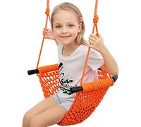 Kids Swing Seat With Adjustable Ropes, Hand-Knitting Child Swing Seat Great For Tree, Outdoor Indoor, Playground, Backyard(Color:orange)