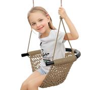 Kids Swing Seat With Adjustable Ropes, Hand-Knitting Child Swing Seat Great For Tree, Outdoor Indoor, Playground, Backyard (Khaki)