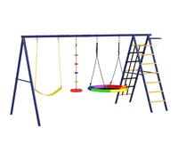 Kids Swing Set Multicolour Steel 350x183x200cm 6-in-1 for 3-8yrs, 4 kids PE,PP.
