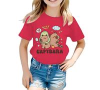 Kids T-Shirt Girls' Round Neck Cartoon Animal Patterned Printed Loose Casual Short Sleeved T Shirt (12-14 Years) Hot Pink