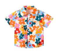 Kids T-Shirt Toddler Boys Short Sleeve Summer Casual Cartoon Prints Gentleman Tops Hawaii Beach Holiday Floral Shirts T Shirt (Orange, 6-12 Months)