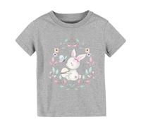 Kids T Shirt Tops Cute Bunny Flower Print Tee Shirt Short Sleeve Casual Baby Boys Girls Toddler Crew Neck Clothes Outfit Fire Truck Toddler Clothes T Shirt for Baby Boy 2t(Grey, 18-24 Months)
