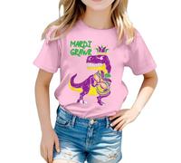 Kids T Shirts Girls Age 3-13 Years Dinosaur Funny Graphic Short Sleeve Crewneck Tshirts Teenage Girls Comfy Summer Casual Jogging Running School Cartoon Tops Blouse (5-6 Years) Light Pink