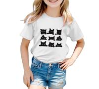 Kids T Shirts Girls Cat Trendy Graphic Cat Round Neck Short Sleeve Teenage Girls Tshirts Comfy Summer Cartoon Cute Casual Athletic Vacation School Tops T-Shirts Age 3-13 Years (White, 10-11 Years)
