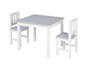 Kids Table 2 Chairs Set Desk Toddler Childrens Play Dining Set 3 Pc White Grey