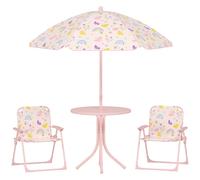 Kids Table and Chair Set with Parasol Folding Garden Patio Set Pink Outdoor