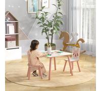 ZONEKIZ Toddler Desk and Chair Set, Kids Activity Table with Two Chairs, Furniture for Ages 3-6, Pink Aosom UK