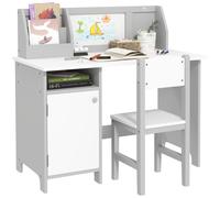 Kids Table & Chair Set Grey MDF Pinewood 85Hx90Lx45Wcm Two-Piece w/ Draw Storage
