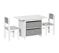 Kids Table & Chairs Set Toddlers 3 Piece Furniture Storage Drawers White Grey