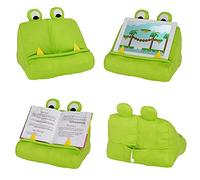 Kids Tablet Stand & Children Book Holder Pillow | Cuddly Reader Soft Plush Reading Cushion for Lap & Bed with Storage Pocket for iPad Stand, iPad Holder, Kindle & Bedtime Stories - Monster Green