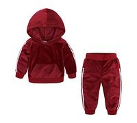 Kids Tales Boys Girls 2Pcs Velvet Hooded Tracksuit Long Sleeve Top + Sweatpants Outfits Set Red