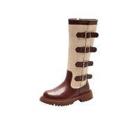 Kids Tall Riding Boots Buckle Straps Canvas Panel Side Zipper Chunky Sole | Warm Winter Boots for Boys Girls Toddler Little Kids Fall Daily Wear School Travel Outdoor