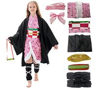 Kids Tanjiro Kimono Costume Kimono Cosplay Outfits Set Cloak Halloween Uniform Jackets Cape Anime Costume for Boys Girls (Pink, Tag 140)