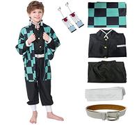 AETIYN Kids Tanjiro Kimono Costume Kimono Cosplay Outfits Set Cloak Halloween Uniform Jackets Cape Anime Costume for Boys Girls (Green, Tag 140)