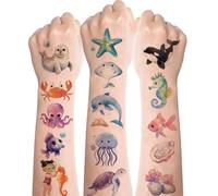 Kids Tattoos 10 Sheets,Cute Ocean Tattoos for Kids,Ocean Animals Temporary Tattoos,Waterproof Fake Children Tattoo Stickers for Boys Girls Sea Theme Birthday Party Bags Fillers Gifts Rewards Gifts