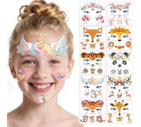 Kids Tattoos, 10 Sheets Glitter Face Tattoos for Kids, Temporary Fake Tattoo for Party Festival Birthday, Quick Face Painting Makeup, Water Transfer, Safe & Long Lasting, Cute Animal Stickers