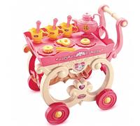 Kids Tea Set Trolley 34PCS Toy Kitchen Set, Play Kitchen Set with Teapot Cups Dessert Accessories, Toy Trolley Set Role Play Toys, Educational Pretend Play Gift for Boys Girls Age 3+