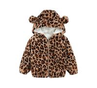 Kids Teddy Bear Jacket Cute with Ear Hood - Leopard Print,Full Zip,Cotton Padded,Elastic Cuffs Hem,Warm,Boys and Girls,Fleece Winter Coats Outdoor