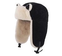 Kids Teen Bomber Russian Hat Winter Warm Trooper Trapper Soft Corduroy Faux Fur Ushanka Cossack Aviator Hat Cap for Teen Boy Girl Ear Flap Face Protector Outdoor 54-56CM Black