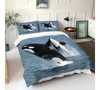Kids Teenagers Adult Duvet Cover Bedding Set Double 79x79 inch, Animal Killer Whale Pattern Quilt Cover Soft Hypoallergenic Microfiber with Zipper Closure - for Home Decoration + 2 Pillowcases