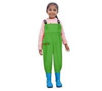 Kids Teens Fishing Waders Boys Girls Waterproof Chest Waders with Pocket Mud Overalls Lightweight Wellies Toddler Children Solid Color Hunting Wader with Rain Boots 2026 (Green, 7-8 Years)