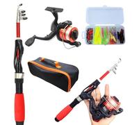 Kids Telescopic Fishing Rod and Spinning Reel Combo Set with Fishing Line Grip Soft Bait Travel Bag Red Sports Equipment for Beginners Boys Girls Youth(Red)