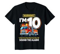 Kids Ten 10th Birthday Fire Truck Firefighter 10 Year Old Boy T-Shirt