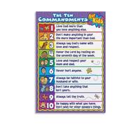 Kids Ten Commandments Scripture Vintage Metal Sign 12x8 Inch