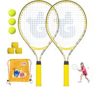 Kids Tennis Racket 2 Pack, Size 21" Lightweight Recreational Racquet with 3 Balls, Carry Bag, 3 Overgrip, Portable Beginners Junior Youth Tennis Training Equipment, Tennis Practice Kit for Boy Girl