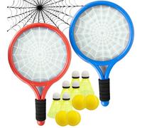 Kids Tennis Rackets, Toddler Tennis Racket Set Include 8 Badmintons, 4 Soft Balls And 1 Carrying Bag, For Childrens, Baby Age 3~15 Play Garden Game Outdoor, Indoor(Red&Blue)