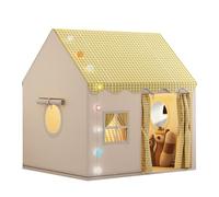 Kids Tent Indoor & Outdoor, Breathable Play with Door and Window Foldable tent Playhouse, with Removable Metal Support for Boys Girls, Neutral Color Play Ro Yellow 120*105*128cm（47.2×41.3×50.4 Inch）