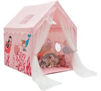 Kids Tent with Padded Cotton Mat, Large Playhouse for Boys w/Longer Mesh Curtain, Solid Frame, Roll-Up Windows, Indoors and Outdoors Playground Castle for Toddlers (Pink)