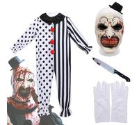 Kids Terrifier Art the Clown Costumes, 4PCS Halloween Scary Killer Clown Jumpsuit Outfits with Mask Gloves Knife Props (Black Dots Jumpshit, XX-Large)