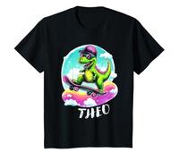 Kids Theo Name Dinosaur Skateboard T-Shirt