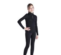 Kids Thermal Base Layer - Warm Brushed Zip Top for Riding, Cycling & Outdoor Play - 13-14 Years - Black
