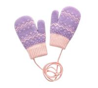 Kids Thermal Knitted Mittens with String 3-5 Years Boys Girls Winter Warm Thick Plush Lined Full Finger Gloves Hanging Neck Mitts Children Stretchy Windproof Cold Weather Ski Snow Gloves Hand Warmer
