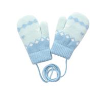 Kids Thermal Knitted Mittens with String 3-5 Years Boys Girls Winter Warm Thick Plush Lined Full Finger Gloves Hanging Neck Mitts Children Stretchy Windproof Cold Weather Ski Snow Gloves Hand Warmer