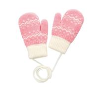 Kids Thermal Knitted Mittens with String 3-5 Years Boys Girls Winter Warm Thick Plush Lined Full Finger Gloves Hanging Neck Mitts Children Stretchy Windproof Cold Weather Ski Snow Gloves Hand Warmer