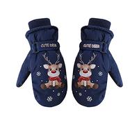 Kids Thermal Ski Gloves Child Waterproof Snow Mittens Winter Warm Snowboard Gloves Fleece Lined Full Finger Gloves Snowproof Windproof Skiing Gloves Cute Cartoon Deer Mittens For Boys Girls Age 5-10