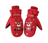 Kids Thermal Ski Gloves Child Waterproof Snow Mittens Winter Warm Snowboard Gloves Fleece Lined Full Finger Gloves Snowproof Windproof Skiing Gloves Cute Cartoon Deer Mittens For Boys Girls Age 5-10