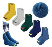 Kids Thermal Warm Merino Wool Socks - Perfect for Walking Toddlers - Boys and Girls Winter Thick Heavy Cosy Cabin Boot Crew Hiking Striped Socks in a Pack of 5 Pairs (UK, Age, One Size, L, Type-B)