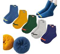 Kids Thermal Warm Merino Wool Socks - Perfect for Walking Toddlers - Boys and Girls Winter Thick Heavy Cosy Cabin Boot Crew Hiking Striped Socks in a Pack of 5 Pairs (UK, Age, One Size, M, Type-B)