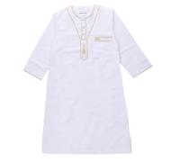 Kids Thobe Long Sleeve Muslim Robe for Boys Solid Embroidered Thobe Jubba Kaftan with Pocket Boy's Button-Down Shirts Traditional Arabic Costume for Hajj Mubarak and Family Iftar Dinners White