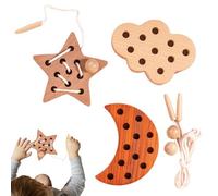 Kids Threading Toy, Set of 3 Lace Block Puzzle, Wooden Threading Activity Puzzles, Educational Learning Toys with Rope for Kids Boys Girls