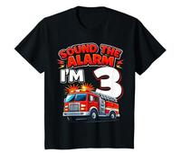 Kids Three 3yr 3rd Birthday Fire Truck Firefighter 3 Year Old Boy T-Shirt