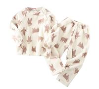 Kids Toddler 2 Piece Outfit Boys Girls Fleece Set Warm Flannel Plush oungewear Clothes Children's Casual Play Clothing Sets (Beige, 4-5 Years)