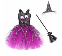 Kids Toddler Baby Girl Halloween Dress Fancy Large Witches Hat Newborn Pumpkin Outfit Orange Witch Costumes For Girls Christmas Clothes Ghost Costume 2-3 for Party (a-Purple,2-3 Years)